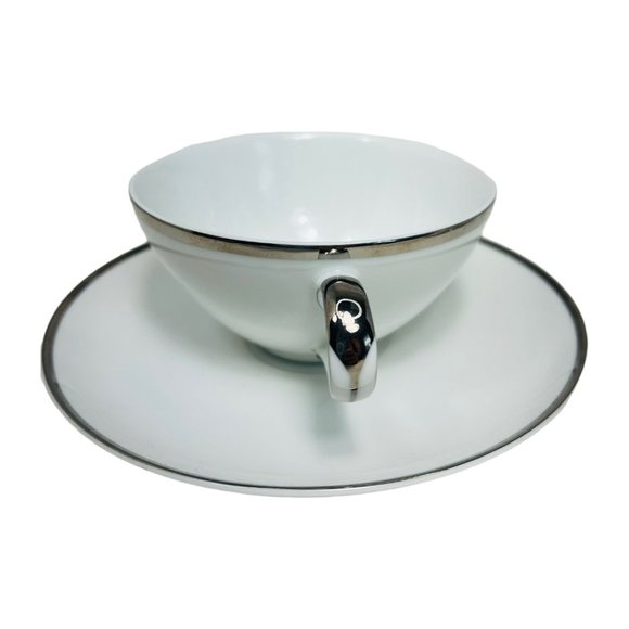 Harmony House Moderne Platinum Trim 4 Cups and Saucers & Creamer Japan No. 3545 - Picture 6 of 16